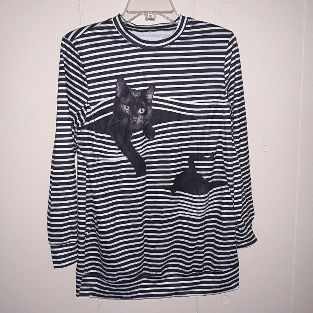 Women’s long sleeve Cat stripe top funny kitten shirt costume casual party humor